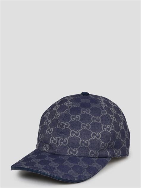 GG canvas baseball hat in blue and grey .